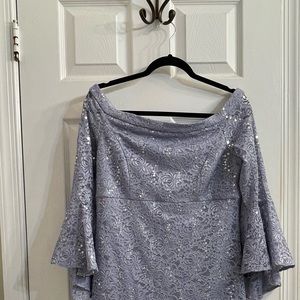 Gorgeous Sequins Off-shoulder midi dress with Flounce sleeves, New, Light Blue